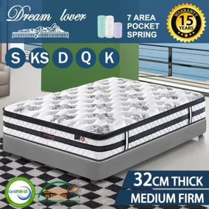 QUEEN KING SINGLE DOUBLE Dream Lover Bedding Mattress top Pocket Spring - Picture 1 of 18