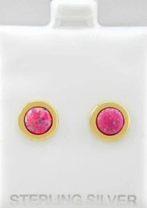 GENUINE 1.48 Cts PINK OPAL STUD EARRINGS .925 SILVER (yellow) - New With Tag - Picture 1 of 4