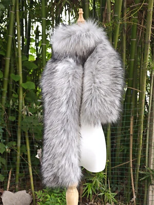 Long Men Women Faux Fur Collar Winter Warm Wrap Stole Scarf Shawl Shrug 180cm - Image 1 of 4