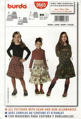 Burda 9665 Girls' Tiered Skirt w Trim Variations Sz 4-14 JR CUT COMPLETE Pattern - Image 1 of 4