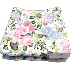 2pc Laura Ashley FLORAL QUARTET Velour Bath Towels Set Pastel Pink Blue Green - Picture 1 of 3