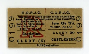 Railway Ticket Irish CDRJC 3rd Class Return Castlefinn - Clady 0s7d - Picture 1 of 1