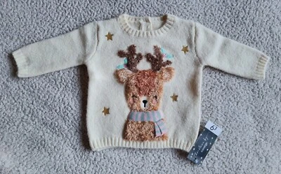 Jersey bebé crema tejido reno Navidad primera talla/hasta 9 libras nuevo WL Foto 1 de 4