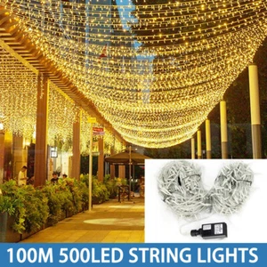 100M 500LED String Lights Warm White Christmas Fairy Wedding Garden Waterproof - Picture 1 of 13
