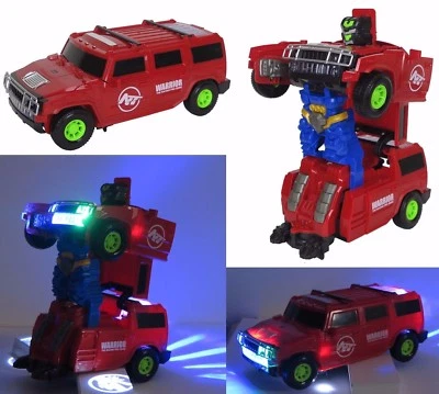 Jeep Auto Transforms into Robot Warrior w/ Music Lights Rotates - Red 9" L New - Image 1 of 4