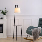 1.5m Black Modern Floor Lamp with Beige Linen Shade Foot Switch For Home Office