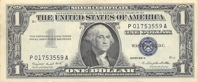 USA  $1  Silver Certificate  Series of 1957 A Block  P-A Circulated Banknote ZAA - Image 1 of 2