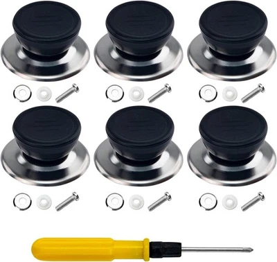 6PCS Pot Lid Knobs, Universal Kitchen Cookware Replacement Pan Black  - Image 1 of 4