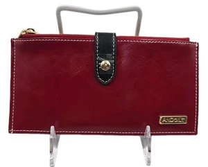 AnDoilt Long Card Wallet Red Leather Over 15 Card Slots 2 Zippers & Snap NWOT - Picture 1 of 16