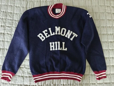 Vtg 50s 60s Belmont Hill CHAMPION Knitwear Co Felted Nylon Sweatshirt Navy USA - Image 1 of 4