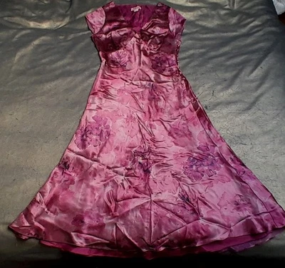 Monsoon 100% Silk Satin Midi Dress Vintage 40s Look Floral Empire Waist 10 - Image 1 of 4