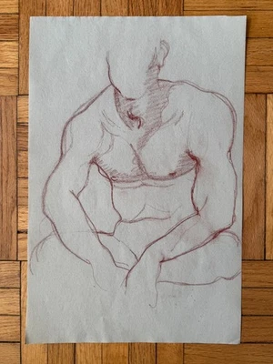 De colección 1970 Académico Masculino Físico Retrato Hombre Dibujo Gay Int 12 x 18 Foto 1 de 4