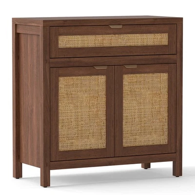 Buffet Cabinet Sideboard Storage Cabinet Rattan Doors & Drawer Adjustable Shelf - Image 1 of 4