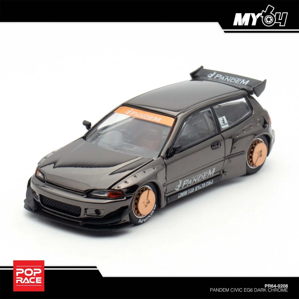 Pop Race 1:64 Pandem Honda Civic EG6 Dark Chrome TMCS 2025 Event Exclusive - Image 1 of 4