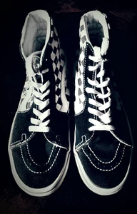 Vans Off The Wall Checker High Top Shoes Black White Checker M 6 W 7.5 EUC - Picture 1 of 9