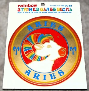 VINTAGE RAINBOW STAINED GLASS DECAL ASTROLOGY / ZODIAC ARIES - Picture 1 of 6