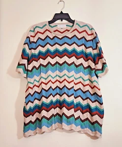 Alfred Dunner Chevron Knit Blouse Zigzag Retro Loose Lagenlook Boho Earthy Comfy - Picture 1 of 7