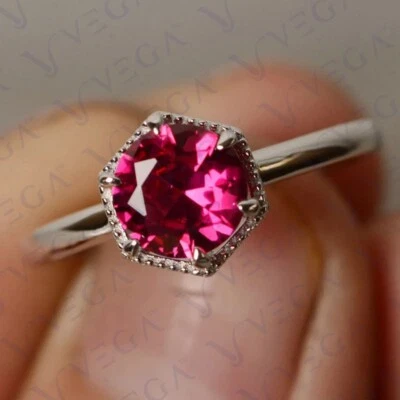 3.00ct Round Cut Natural Ruby Solitaire Engagement Ring 18K White Gold Plated - Image 1 of 4