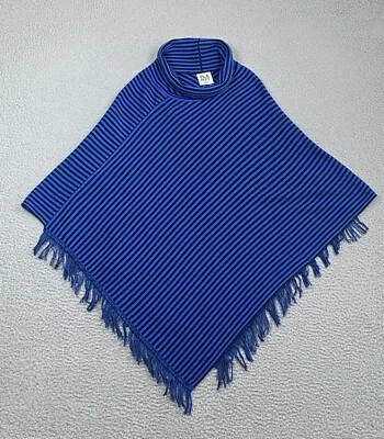 Poncho PLANET by LAUREN G Talla Única Tejido Pima Azul Negro Rayas Costero Boho EXCELENTE Foto 1 de 4