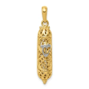 14k 14kt Two-tone & Rhodium Mezuzah w/Shin Charm 35mm X 7mm - Picture 1 of 3