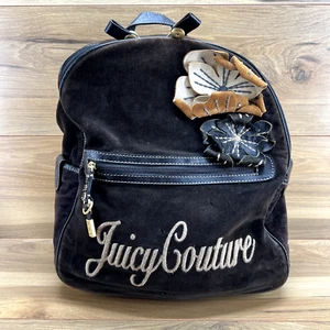Juicy Couture Vintage Y2K Flower Applique Velvet Large Backpack Bag - Picture 1 of 20