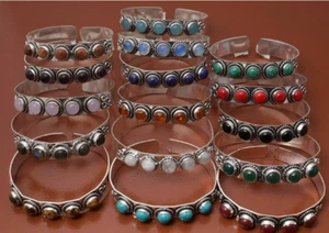 Natural Baltic Amber & Mix 5 Stone Bangle Lot,Adjustable Bangle Bracelet Lot~ - Picture 1 of 3