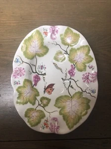 Vtg Nut Candy Bowl Trinket Dish Raised Grapes w/ Leaves Butterfly Caterpillar - Picture 1 of 5