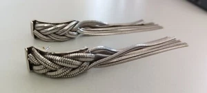 Vintage Dangle Braided Silver-Tone Tassel Earrings Marked Art Deco Style - Picture 1 of 19