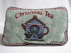 Christmas "Christmas Tea" Tapestry Pillow by Debbie Mumm Bird House Tea Pot Rare - Picture 1 of 3