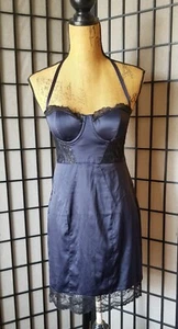 Victoria's Secret Navy Blue Satin Halter Strap Dress With Balconette Top Sz 6  - Picture 1 of 6