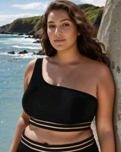 Meet.Curve Women's Black Mesh One Shoulder Backless Bikini TOP Size 2XL - Picture 1 of 3