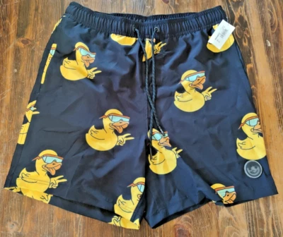 Neff Unlined Swim Shorts Men's L Black Rubber Ducks Sunglasses Novelty - Image 1 of 4