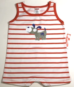 BOYS 18 Months 1-Piece Romper / Bodysuit (White with Orange Strips - Dog) NWT - Picture 1 of 2