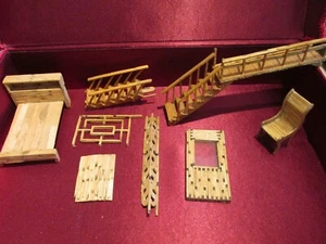 ""MATCHSTICK STAIRCASE, BED, CHAIR, DOOR WITH WINDOW, MISC. DOLL HOUSE FURNITURE - Picture 1 of 4