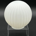 Vintage Ribbed White Satin Frosted Glass 5" Round Ball Light Globe Shade 3" Fit