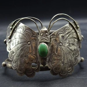 Brazalete MARIPOSA PLATA ESTERLINA MUY ANTIGUO con PEÓN VINTAGE TURQUESA VERDE - Imagen 1 de 22