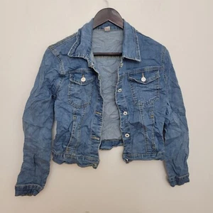 Womens Denim Jean Jacket Size 8 Blue Boho Work Ladies 100% Cotton Ladies - Picture 1 of 6