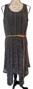 Chico's Size 2 (12) Crochet Hanky Hem Stretch Tank Dress Black & Ecru w/ Belt - Picture 1 of 7