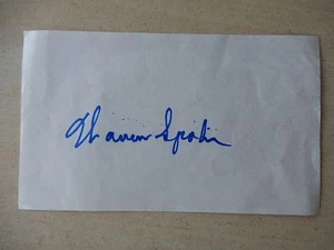 Tarjeta índice autografiada por Warren Spahn de 3" X 5" - miembro del Salón de la Fama - Imagen 1 de 2