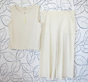 Max Studio London Tank & Wide Leg Crop Trouser Pant Set XL NWT MSRP 178.00 Cream - Picture 1 of 15