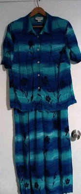 Vestido S L Moda Floral Azul Marino y Verde Azulado Multi Talla 48" Largo Sin Mangas Solero Foto 1 de 4