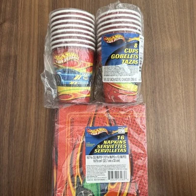 Vintage 2003 Hot Wheels Birthday Party Supplies  Napkins Cups For 16  - Image 1 of 4