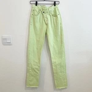 Agolde Jeans Womens 24 Green Criss Cross Straight Button Fly Raw Hem Denim EUC - Picture 1 of 12