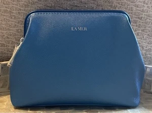 💠LA MER Cosmetic Bag Blue EMPTY Silver-tone Zippered Pouch 6x7x3 New FREE SHIP - Picture 1 of 7