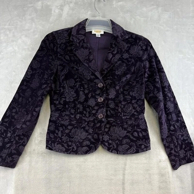 Blazer Talbots Mujer 6 Pequeño Púrpura Floral Terciopelo Algodón Chaqueta Botón Frontal Foto 1 de 4