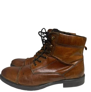 GBX Ankle Boot Men 11 M Shoe Side Zip Lace Up Cap Toe Brown Leather Upper Casual - Picture 1 of 14