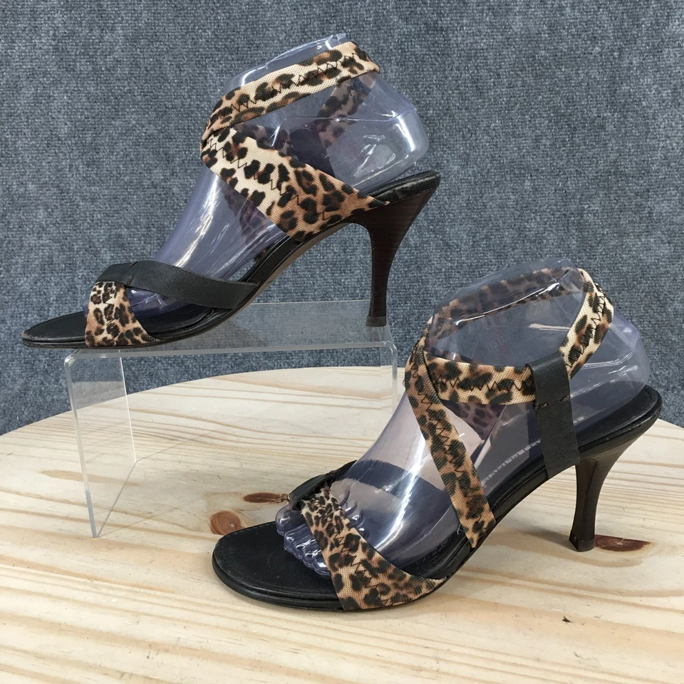 Sandalias Donald Pliner para mujer 9 M estampado de leopardo tacones con tiras al tobillo negro marrón Foto 1 de 4