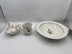 Nikko Blue Peony Serving Bowl 11" + Creamer & Candy Basket Lot Japan - Picture 1 of 14