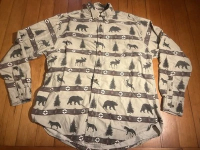 Vtg Woolrich Shirt Mens XL Bear Wildlife Moose Aztec Striped Cabin Core Hiking - Image 1 of 4