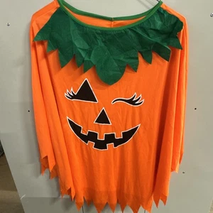 Glow In The Dark Halloween Pumpkin Costume Poncho Headband Bag Womens 1Size New - Picture 1 of 7